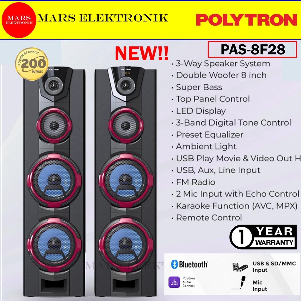 SPEAKER POLYTRON PAS-8F28 - SUPER BASS -  BLUETOOTH - ACTIVE SPEAKER POLYTRON PAS 8F28