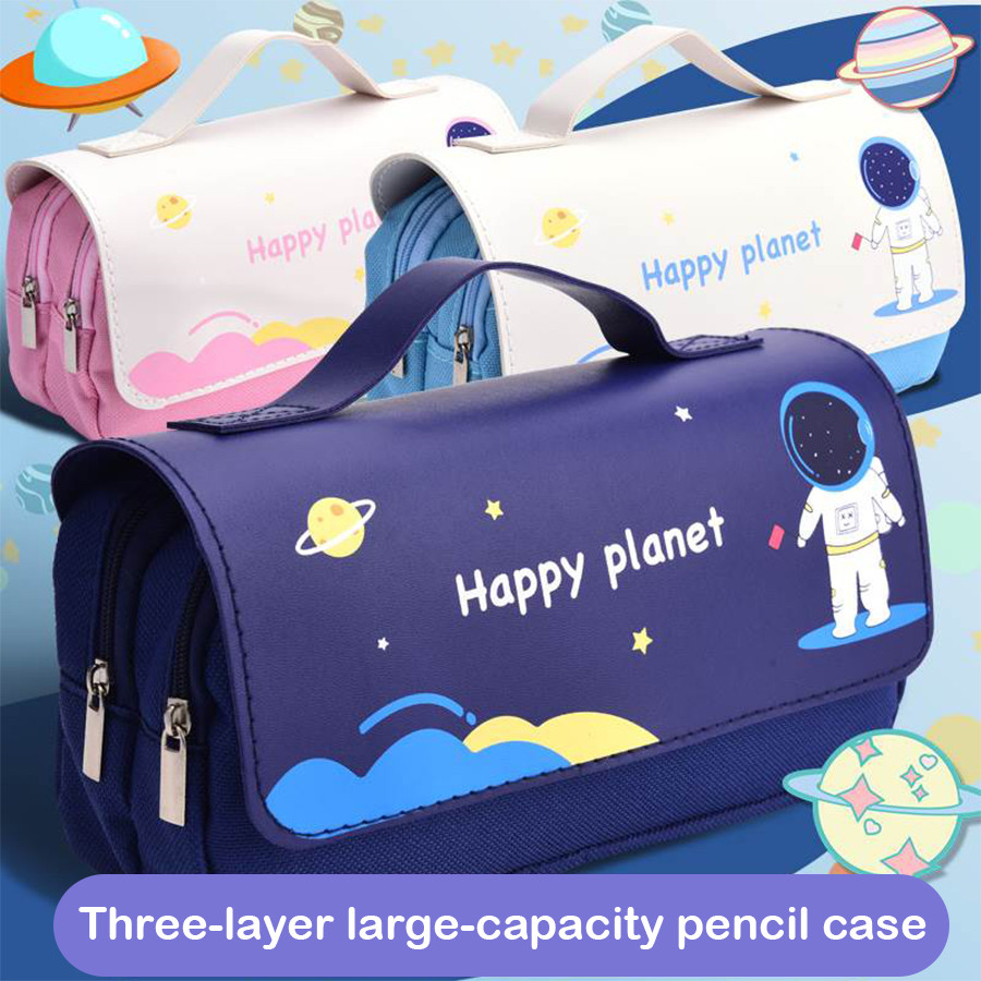 

Kawaii Pencil Case Large Capacity Astronaut Pouch Waterproof Washable Leather Pen Box School Office Supplies Stationery