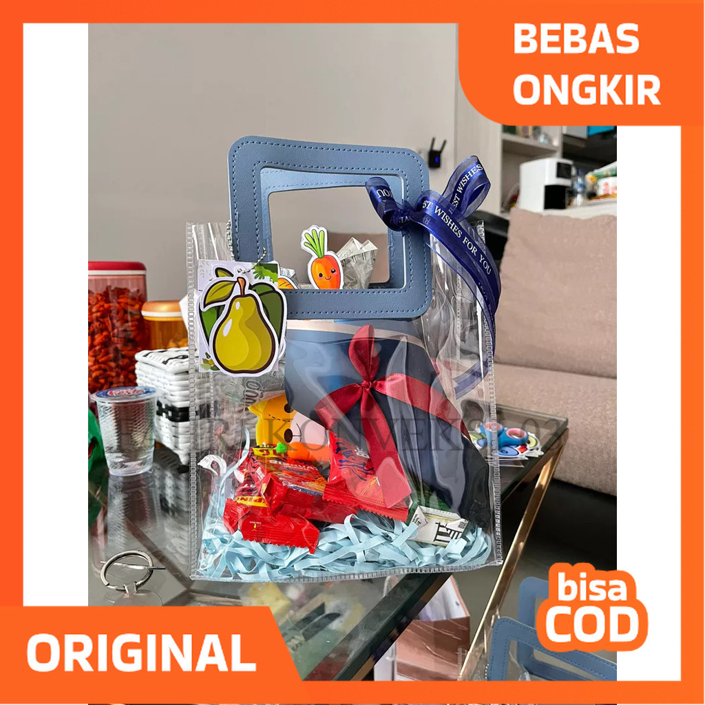 

Tas Mika PVC Handle Kulit/Goodie Bag Hampers/Gift Bag/Tas Souvenir Ulang Tahun Transparant Bening