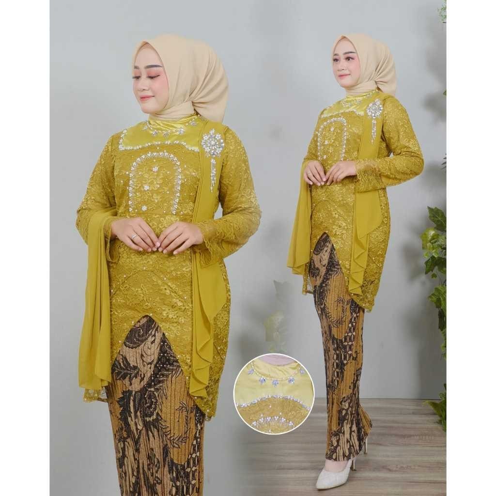 Queen Kebaya Alesha / fiona Free Hijab Setelan kebaya payet modern cocok untuk acara wisuda pernikah
