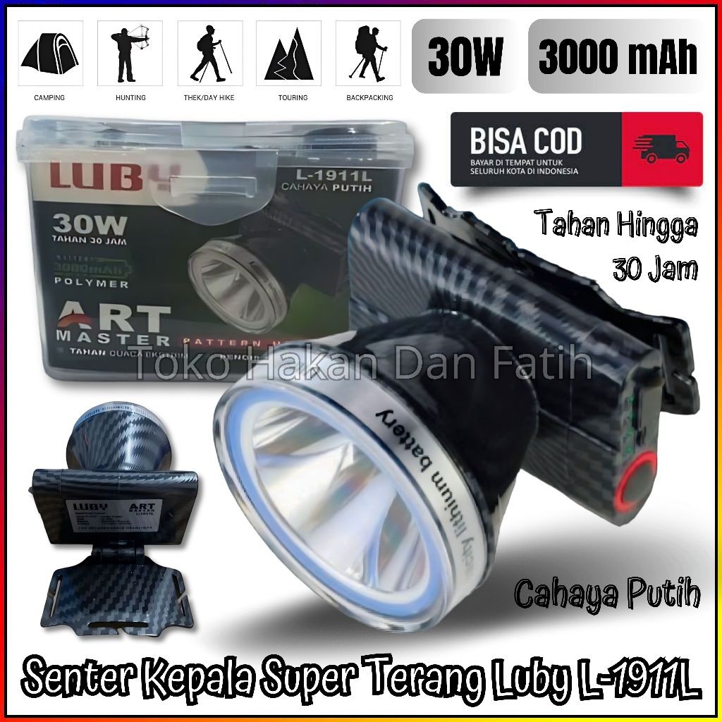 Senter Kepala LUBY L-1911L L 1911L 30W 30Watt ART MASTER tahan hingga 30 Jam | Senter Kepala Super T