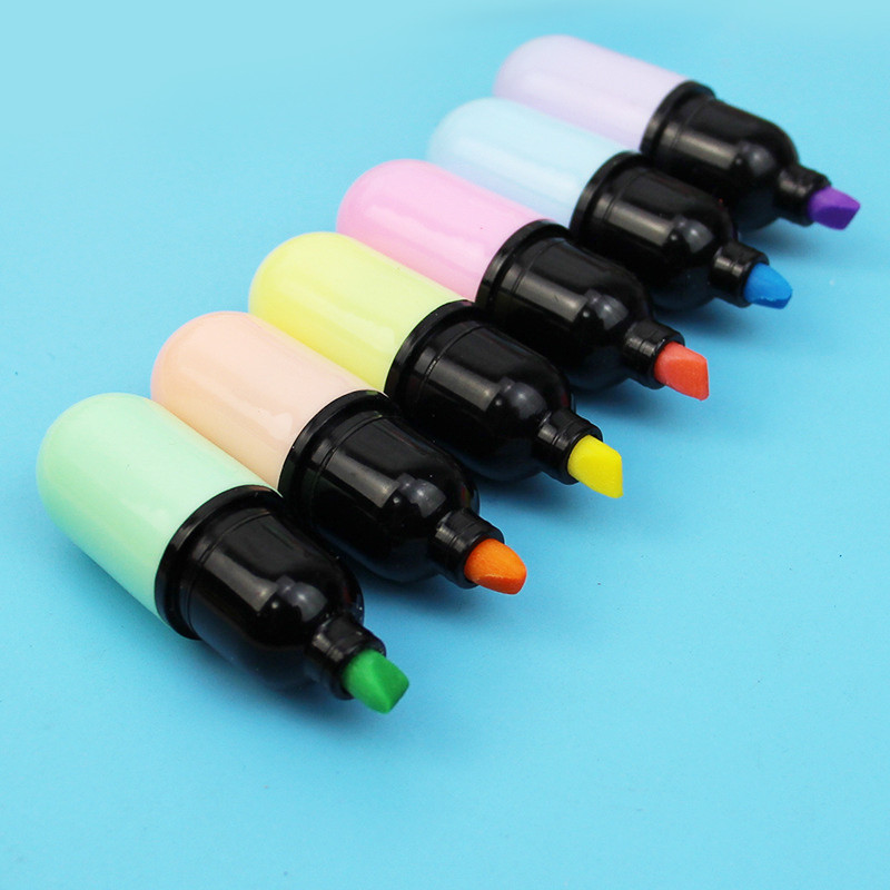 

Mini markers capsule shape Highlight the macaron highlighter Office and school supplies 6 color/set CW-157