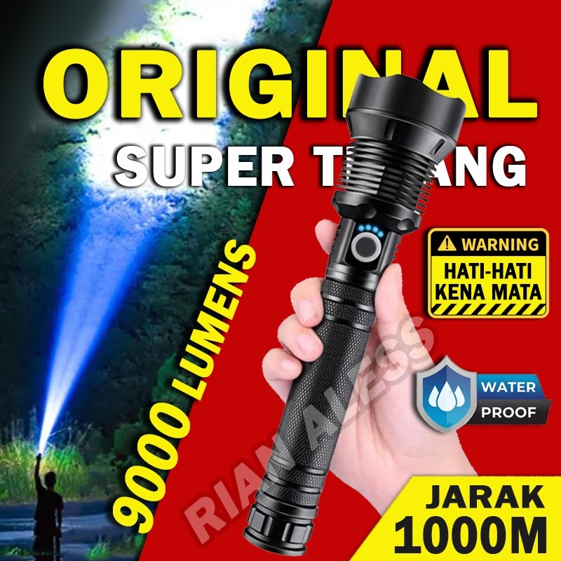 ORI Senter Cas Led Super Terang Jarak Jauh Waterproof Anti Air Tahan Lama Sentar Sentet Led Super Pa