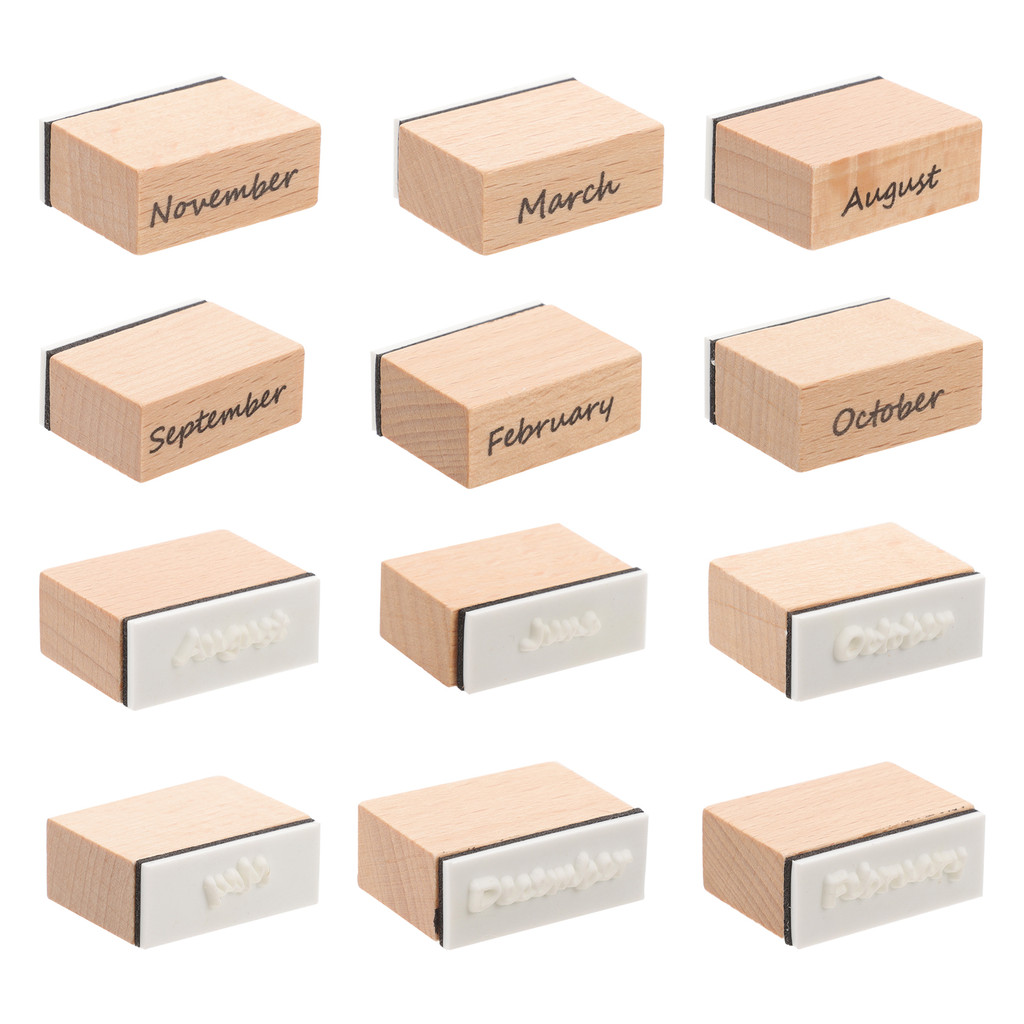 

Wooden Stamp Set DIY Planner Monthly Stamps Advent Calendar for Children 12 Months Alphabet Seal Vintage Scrapbook