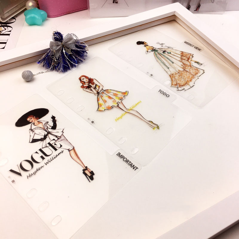 

A5/A6 Loose Leaf Notebook PVC Dividers Fashion Illustration Index Seperator Diary Planner Stationary