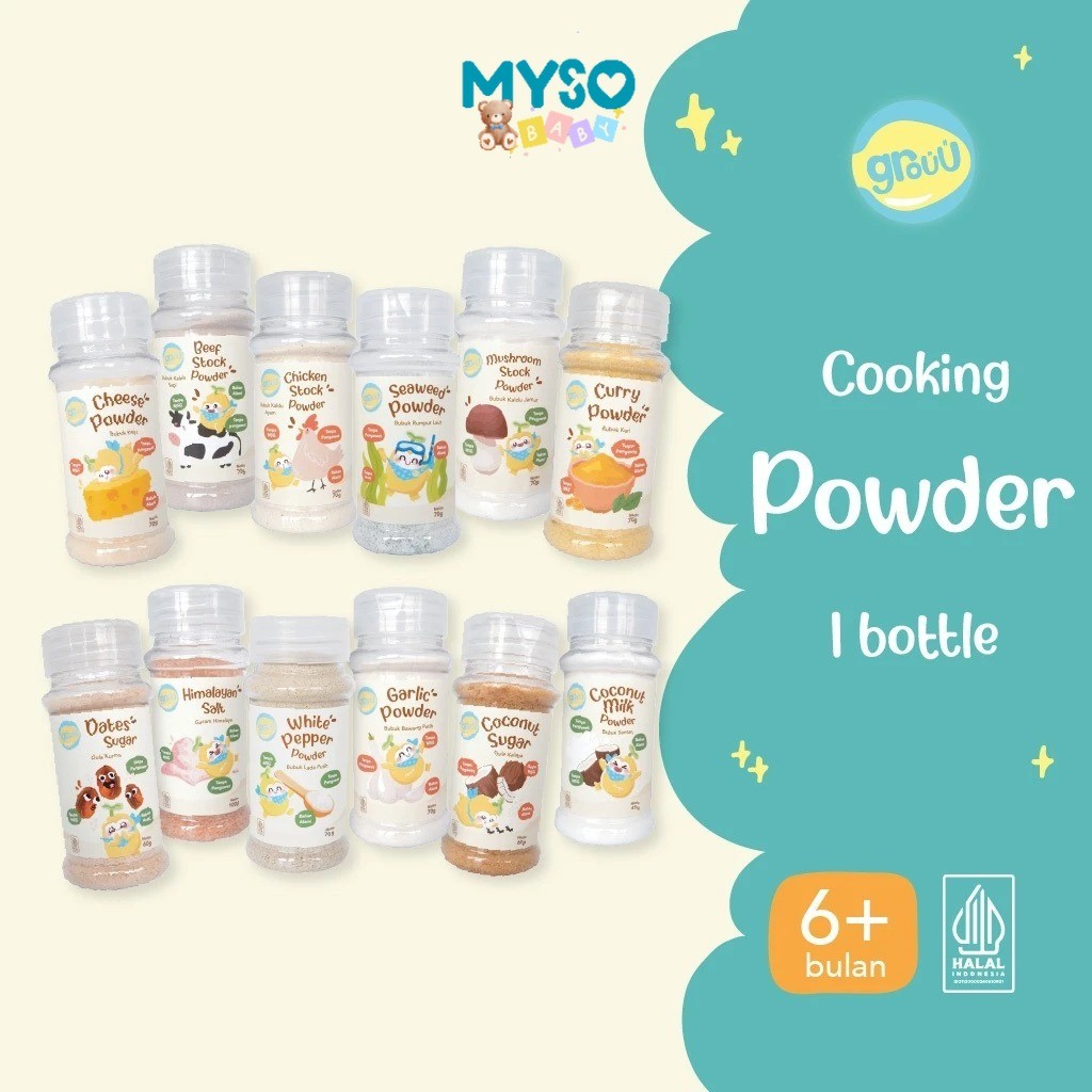 

Grouu Cooking powder bumbu masak MPASI anak 6m+ bubuk kaldu ayam sapi jamur keju bawang putih