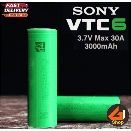 Batre 18650 VTC 6 VCT 3000 Mah 30A Lithium Ion Flat Top Battery Baterai 3,7 Volt Sony Murata