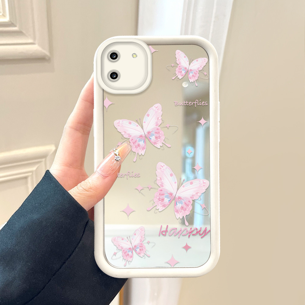Realme C11 Untuk Hp Casing Phone Case Cesing Soft Cover Pink Butterfly 8698 Mode Mirror Kesing JZ Cr