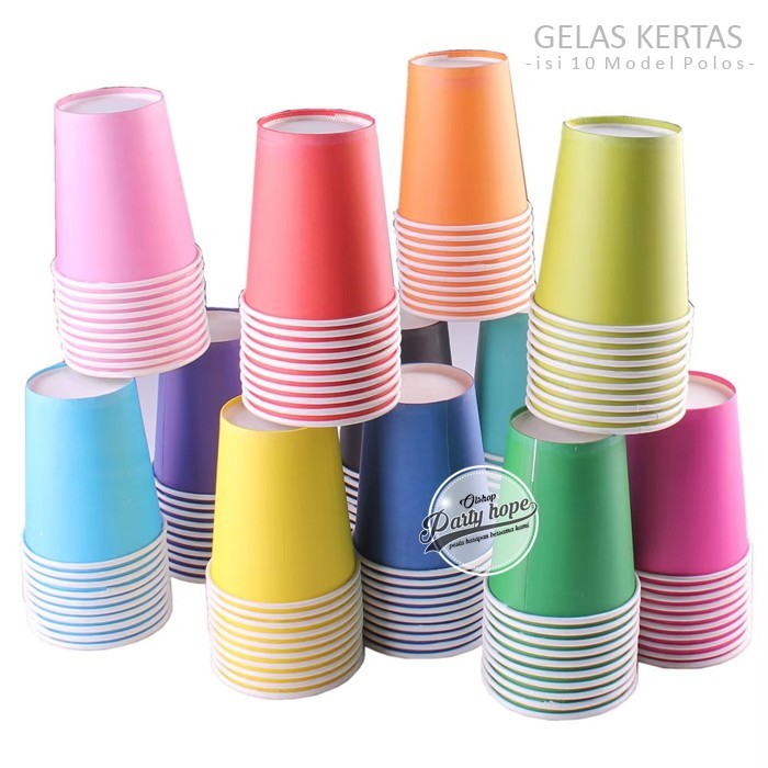[isi 10] Gelas Kertas Polos / Paper Cup / Gelas Ulang Tahun Polos / Party Equipment Cup Polos