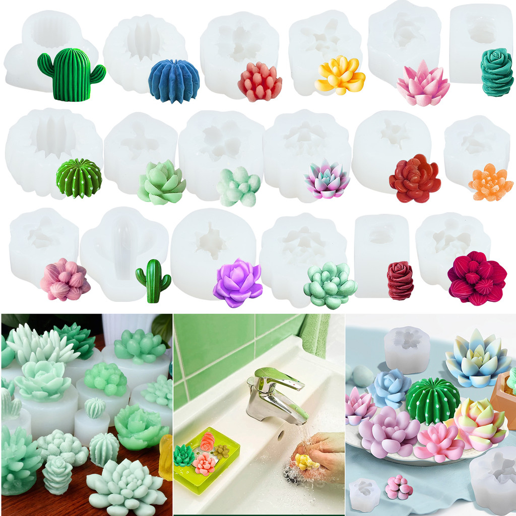 

9Pcs Succulent Silicone Mold 3D Succulent Cactus Candle Molds Safe Cactus Flower Resin Mold for Scented Candles Soaps Making