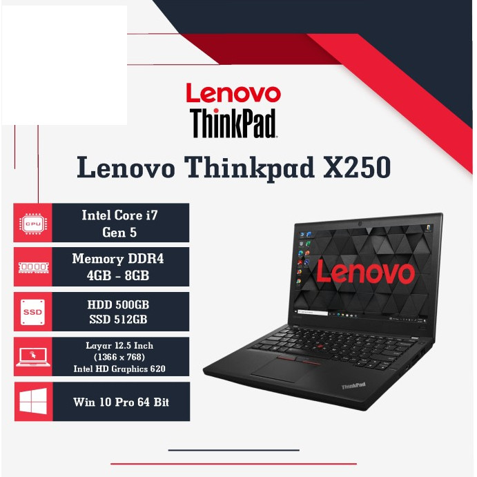 Laptop Lenovo Thinkpad  X250 INTEL CORE i5 GEN 5 - RAM 8GB/512SSD