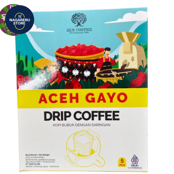 

El's coffee aceh gayo drip coffee (kopi bubuk dengan saringan 50 gr (10 x 5 sachet)