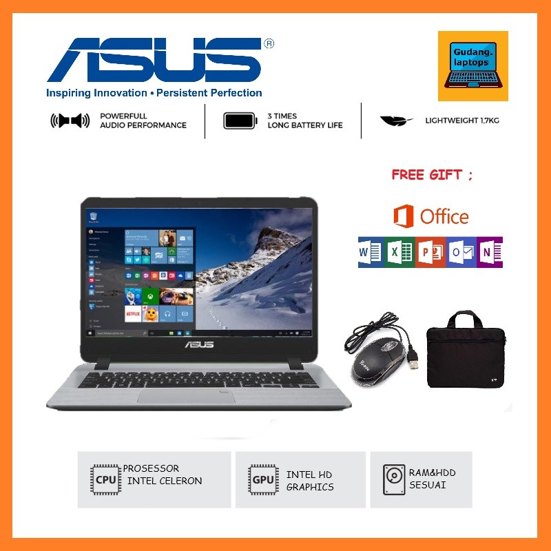 Laptop Asus Vivobook A407ma Celeron n4000 RAM 4GB SSD 256GB /FREE TAS