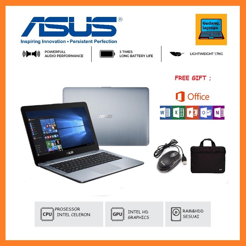 Laptop Asus X441MA Celeron N4000 Ram 4gb SSD 256GB