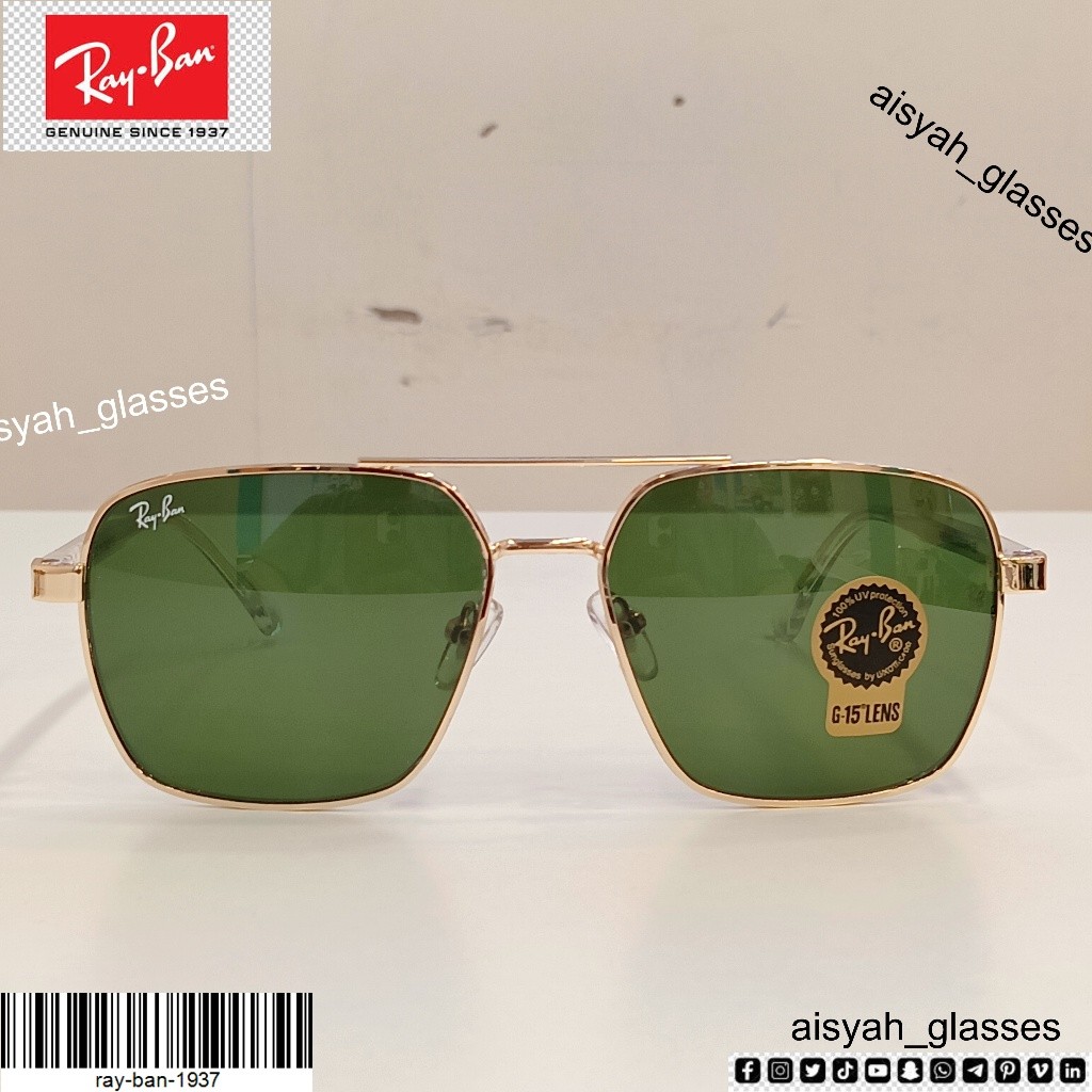 (COD) Kacamata Ray-Ban RB5658 NEW CARAVAN 919631 Emas Hijau Pria Wanita Vintage Sunglasses