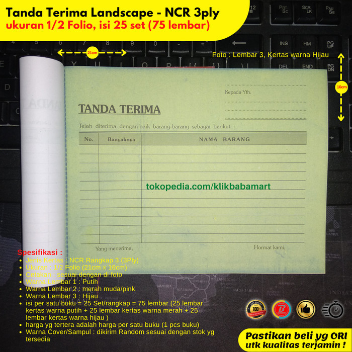 

Organizer Moerah~ TANDA TERIMA BARANG 3PLY 1/2 FOLIO RANGKAP 3 PUTIH MERAH HIJAU