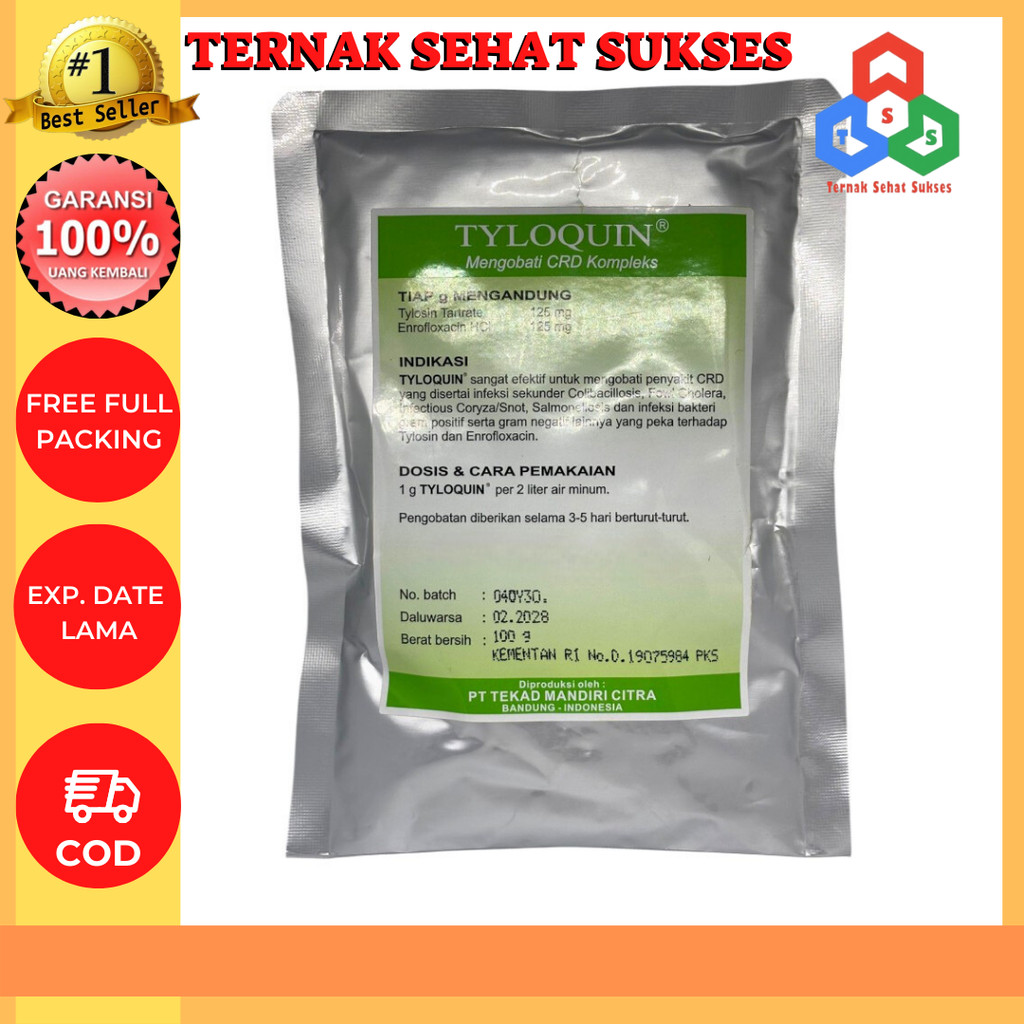 Tyloquin 100 gram CRD Kompleks - Mengatasi Saluran Pernafasan Pencernaan dan Kemih Ayam TSS1