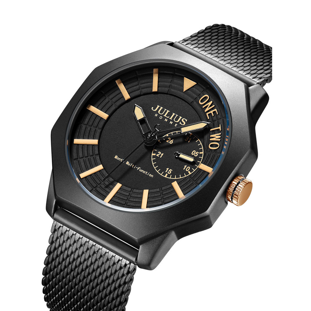 Jam Tangan Pria Auto Date Julius New Men's Watch Japan Mov't Elegant Fashion Hours Clock Stainless S