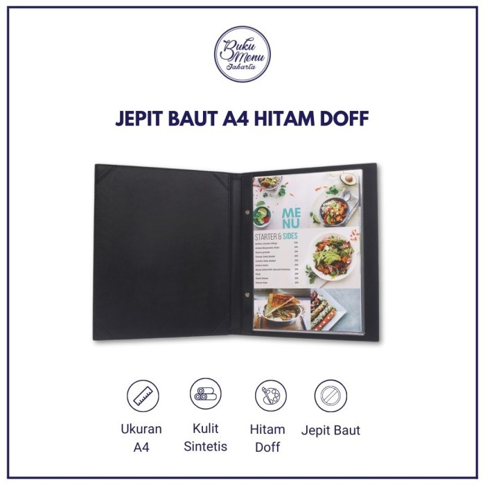 

Buku Menu Jakarta - Buku Menu Kulit Jepit Baut Isi Plastik A4 & 15x30cm Hitam, Coklat Muda, Coklat Tua - Cafe, Coffee Shop, Restoran, Hotel - Hitam doff A4