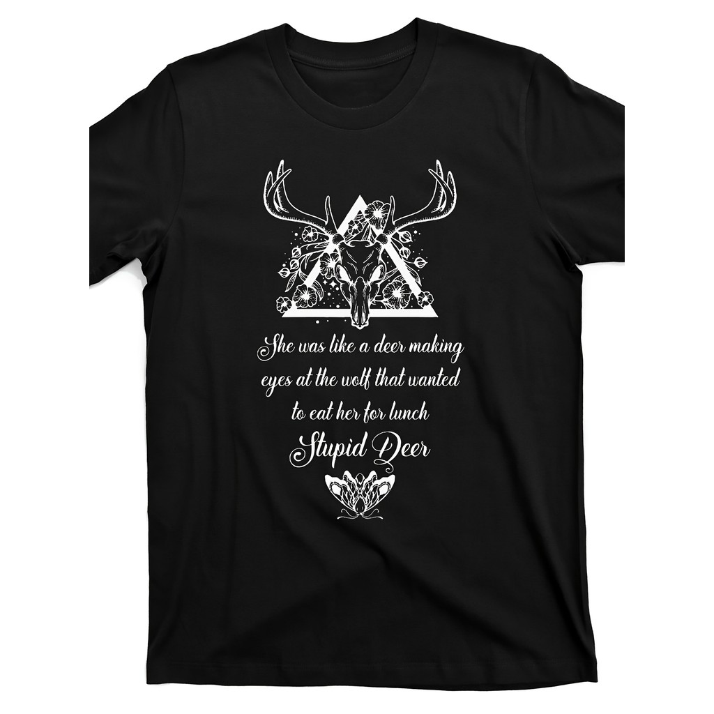 Kaos Pria Motif Vintage Hitam Katun O-Neck Lengan Pendek Kepala Tengkorak Rusa Desain Bunga Kasual S