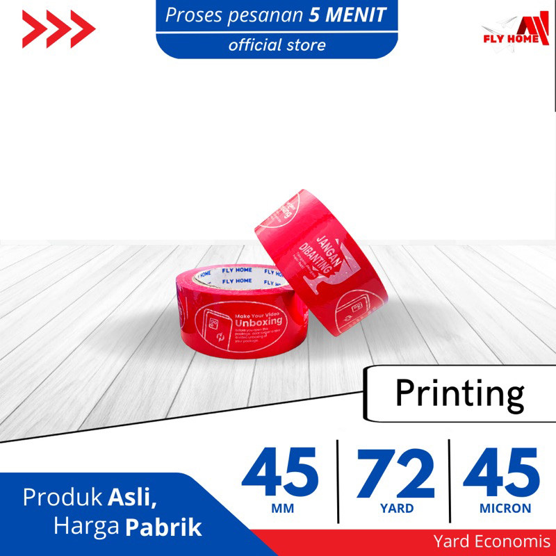 

FLYHOME Lakban Fragile unboxing merah 72yard 2inci 45x72 yard printing segel vidio unboxing