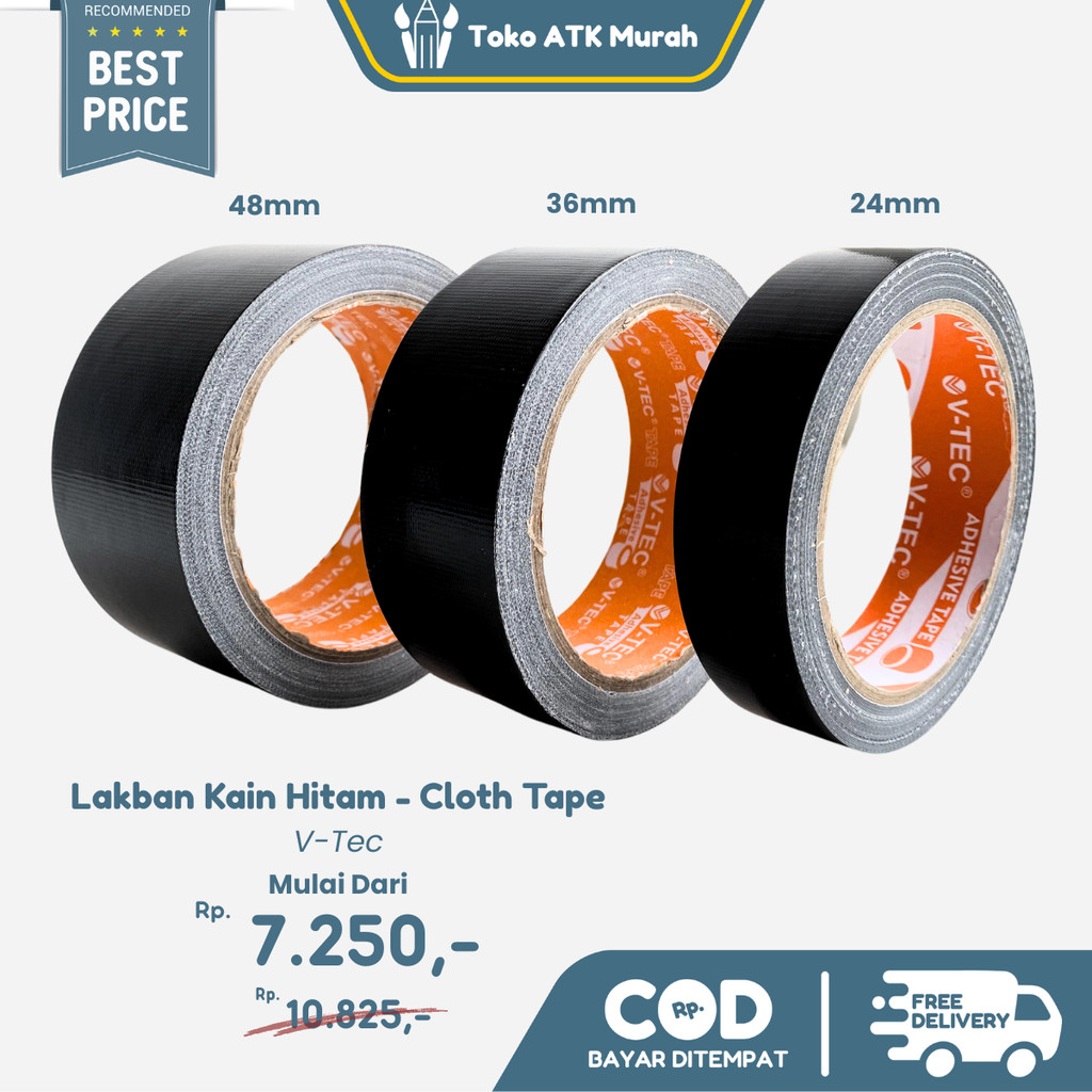 

Lakban Kain Hitam 24mm / 36mm / 48mm - Cloth Tape V-Tec