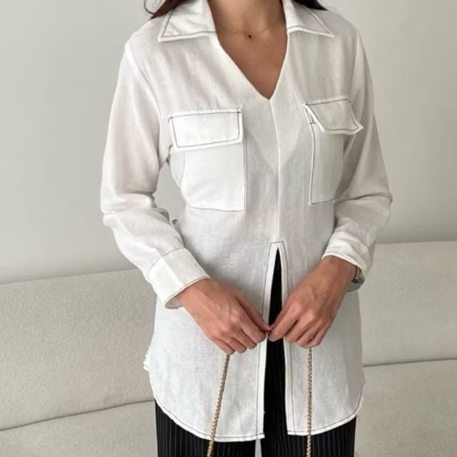 RA - RJD OOTD Kemeja Outer Lengan Panjang Slit Polos Terbaru / PAULA Top Kemeja Slit Lengan Panjang 