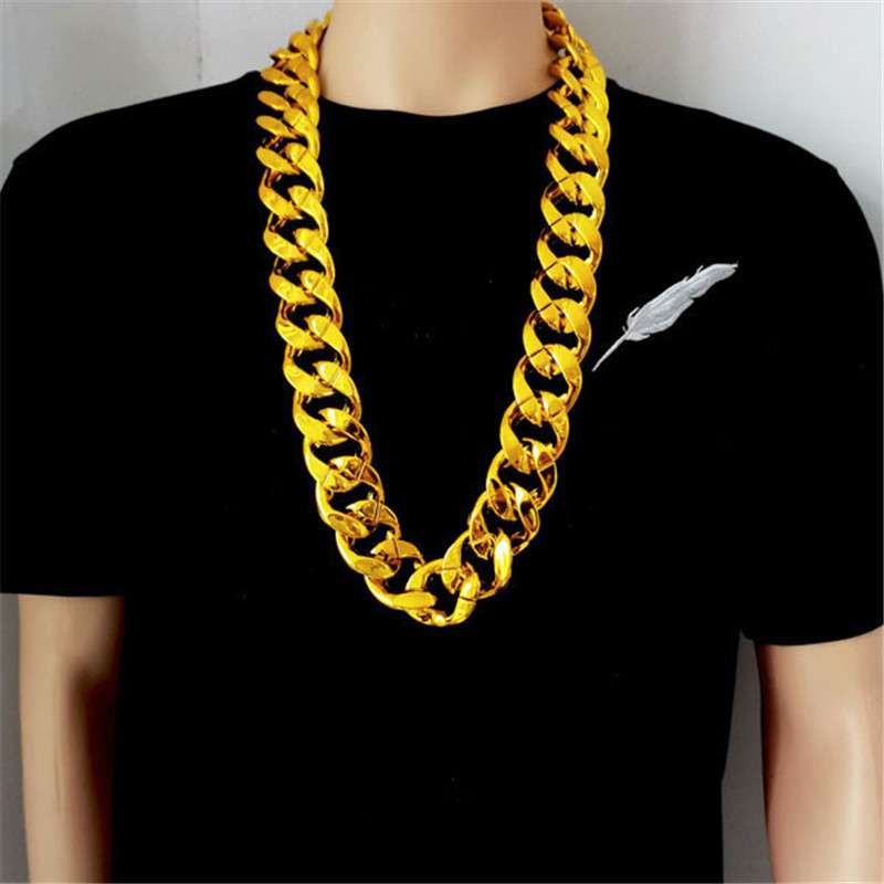 Kalung Rantai emas hip-hop, kalung emas plastik, kalung aksesoris pria super tebal dan berlebihan.