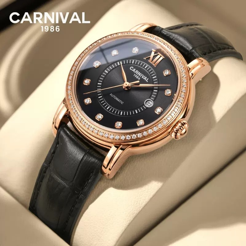 Jam Tangan Wanita Carnival New Fashion Zircon Dial Automatic Mechanical Watch Women Casual Watch Rel