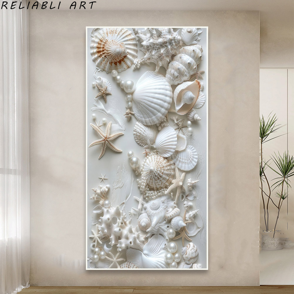 

White Shell Pearl Still Life Poster and Print,Nordic Style,Canvas Painting,Wall Art Pictures for Living Room Home Decor No Frame