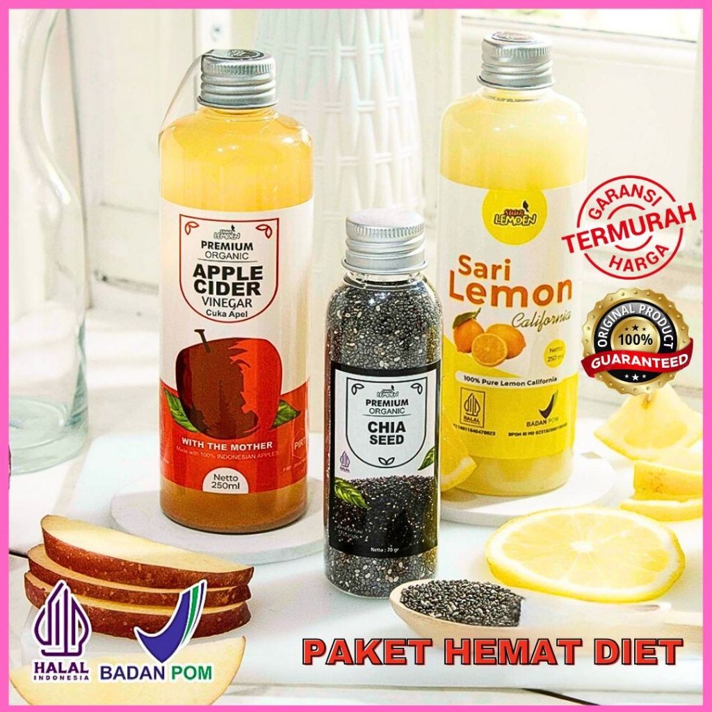 

Suur Lemoen Paket Hemat 3 in 1 Cuka Apel Sari Lemon 250ml dan Chia Seed 70gr
