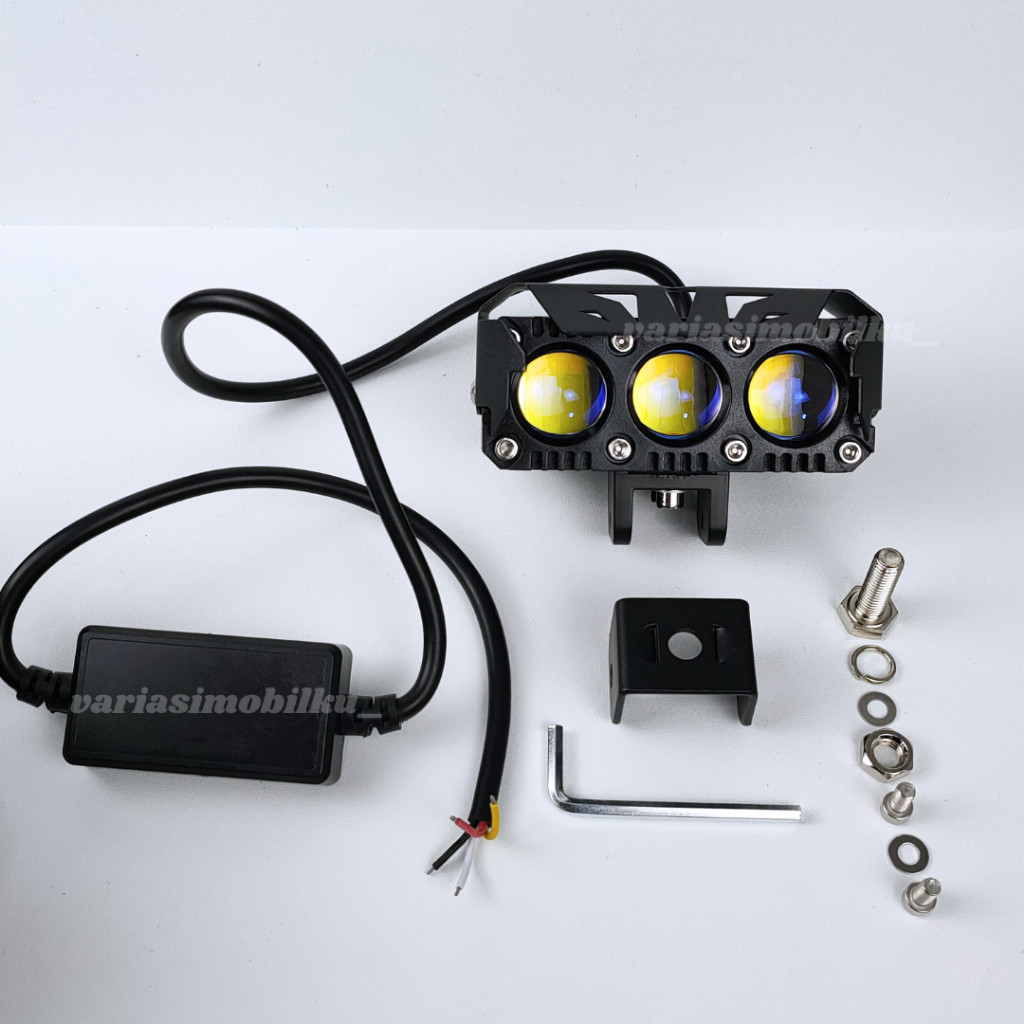 RB1 ISUN LED BAR LGS 3 PRO-SERIES Lampu Tembak SQL 3 Mata HD-Blue Lens dengan Kipas dan Demon Eyes