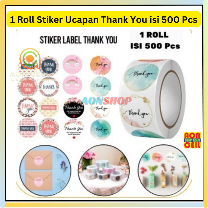 

[AS] Sticker Thank You Roll Isi 500Pcs Stiker Thank You