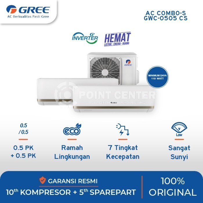 TERHEMAT AC GREE COMBO SPLIT INVERTER (2 INDOOR 1/2PK+1/2PK 1 OUTDOOR)