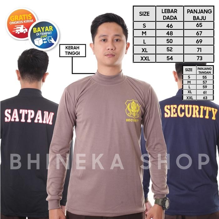 b BrKaos Security Kerah Tinggi Kaos Satpam Tangan Panjang Satpam terbaru - POLOS COKLAT, M-kerah tin
