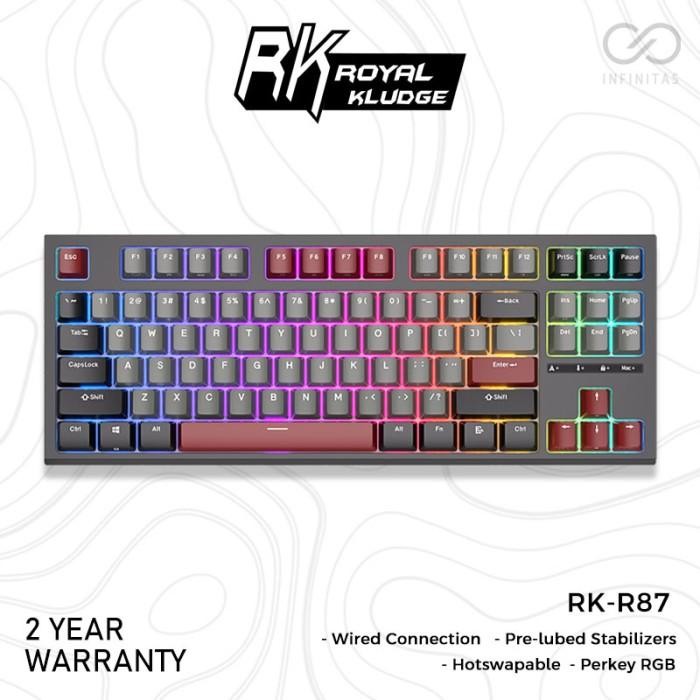 Royal Kludge RKR87 / RK-R87 / RK-87 / RK87 Hotswap Mechanical Keyboard - Hitam, Blue