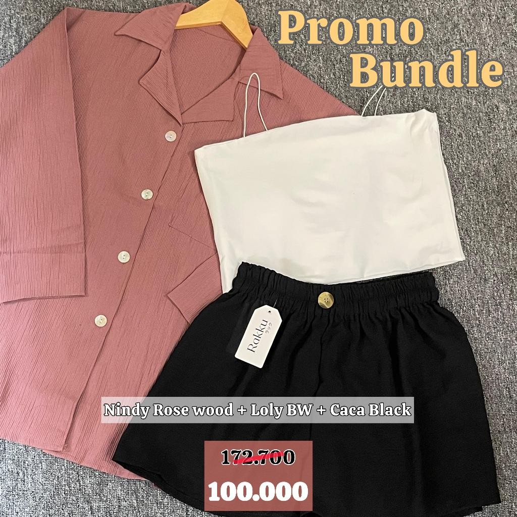 randamuda643official(100RB DAPAT 3PCS) STOK TERBATAS - Paket Bundle Kemeja Nindy Tanktop - Tanktop L