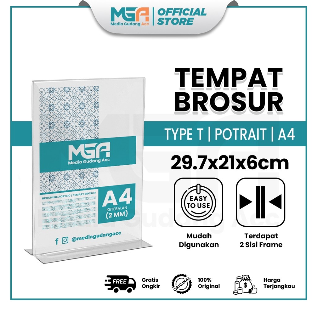 

Tempat Brosur A4 Potrait 2 Sisi Akrilik 2mm - Tent Holder / Tent Card Stand Display - Desk