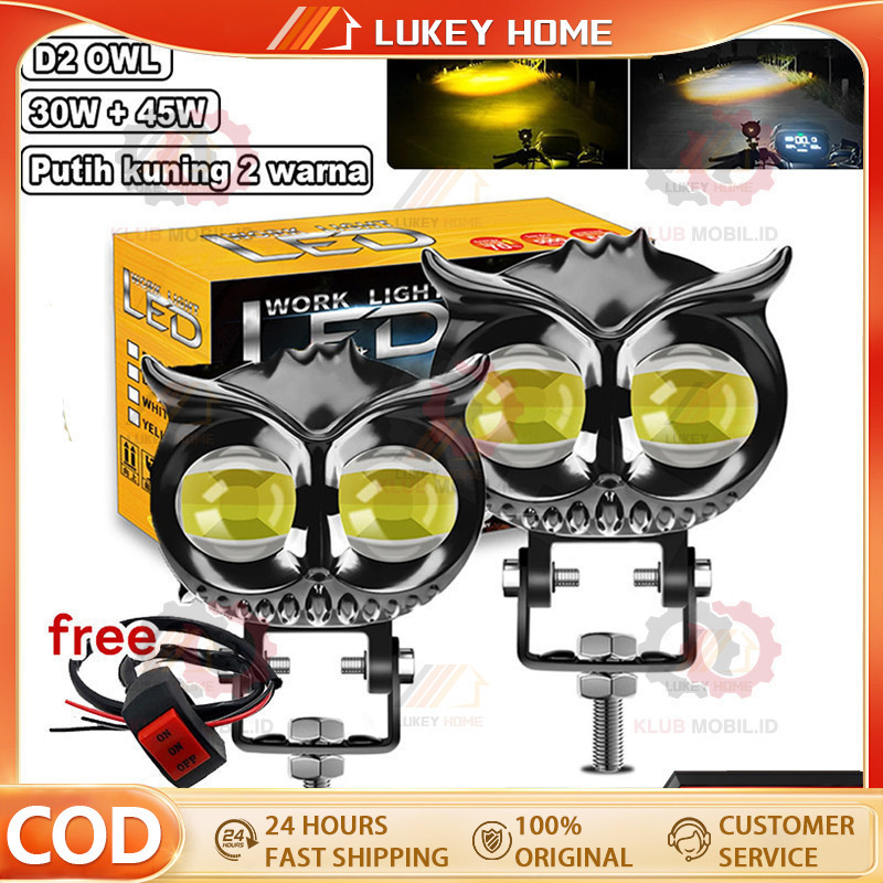 LAMPU SOROT LED/LAMPU TEMBAK LED/LAMPU SOROT OWL 2 LED 12 VOLT DC CAHAYA KUNING-PUTIH/LAMPU TEMBAK M