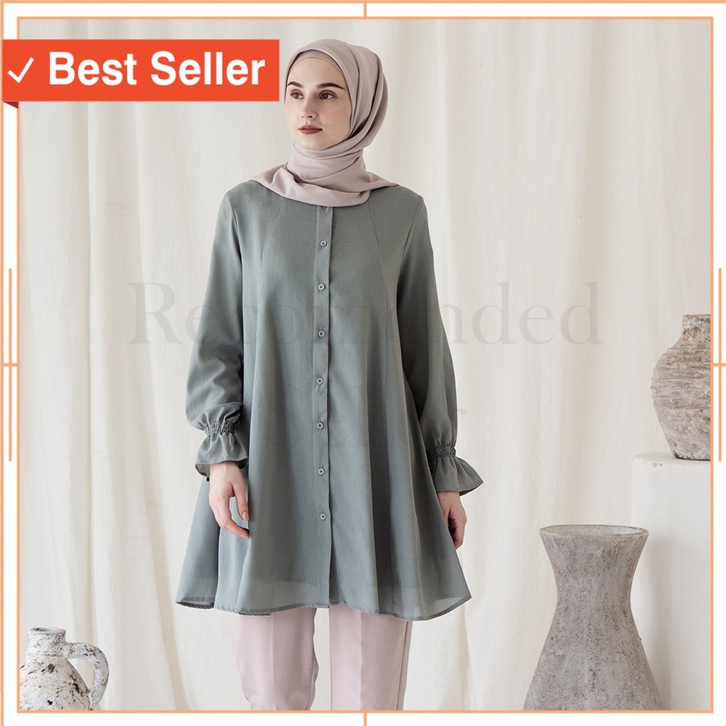 Korean Style Matching Keren Casual Baju skena / Maula by Aska Label - Tunik wanita full kancing atas