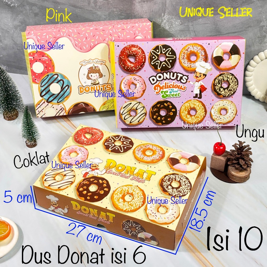 

[Isi10] Dus Donat isi 6 Full Motif 27x18.5x5 cm / Dus Kue Roti Donat isi 6 Warna Coklat Pink Ungu