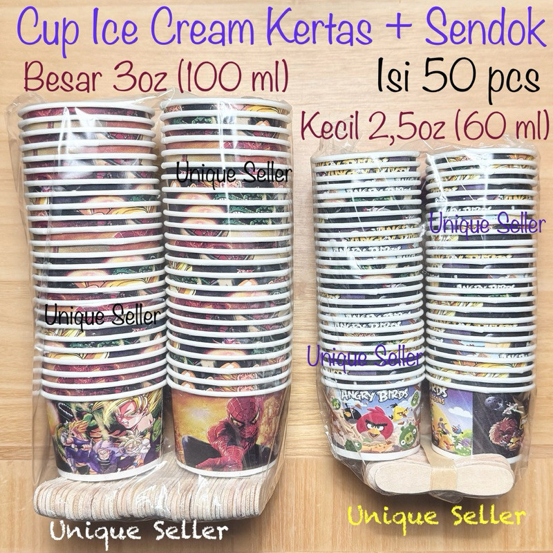 [Isi50] Cup Ice Cream Es Krim Kertas + Sendok 2,5oz 3oz 60ml 100ml / Paper Cup Es Krim Ice Cream 2.5