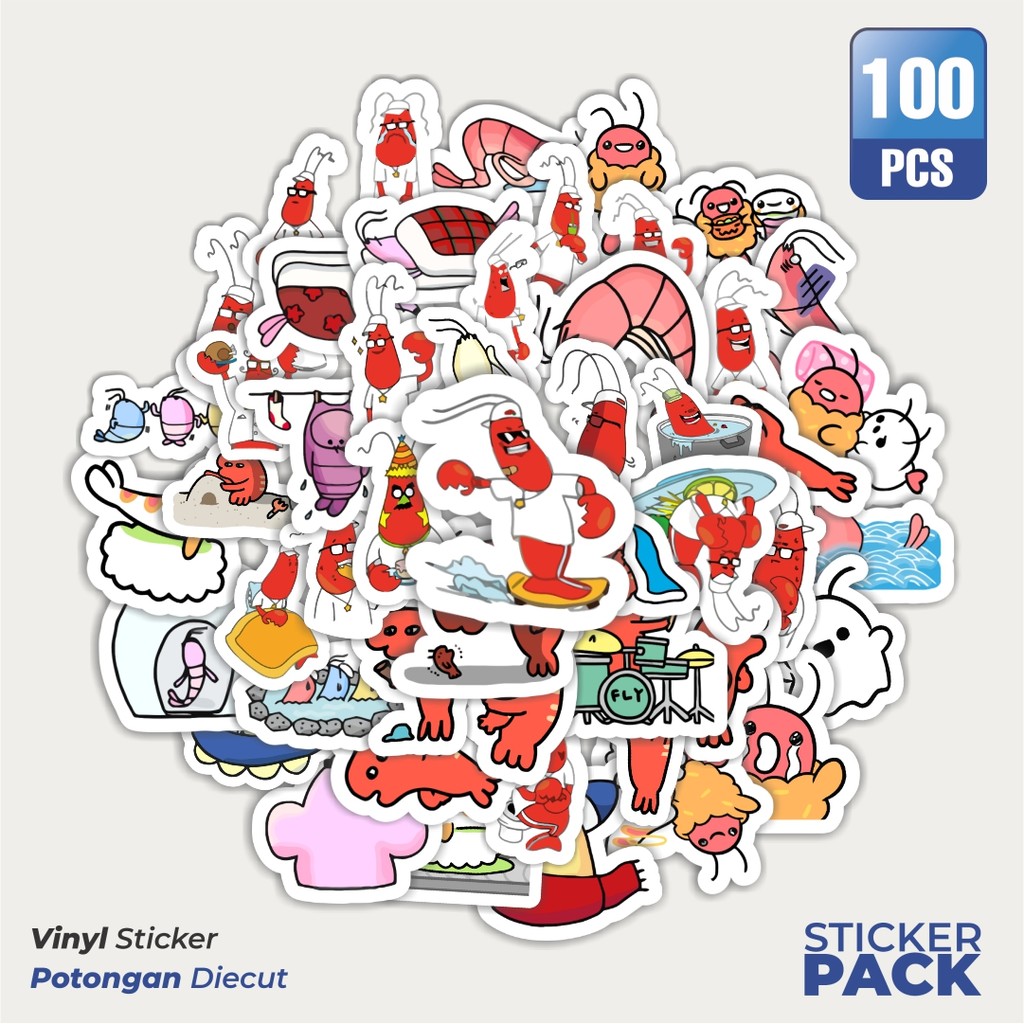 

Stiker Vinyl Hewan Udang Waterproof Aesthetic- Untuk Laptop, Motor, dan Helm - Paper Stationery Pack