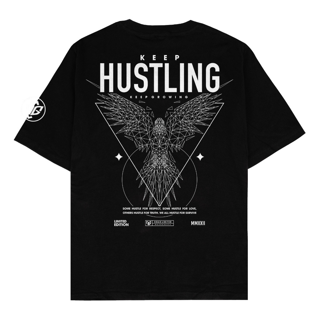 【COD】 Ngab Kaos Baju Distro Sablon Glow In The Dark Keep Hustling Keep Growing Unisex Hitam Pria Wan