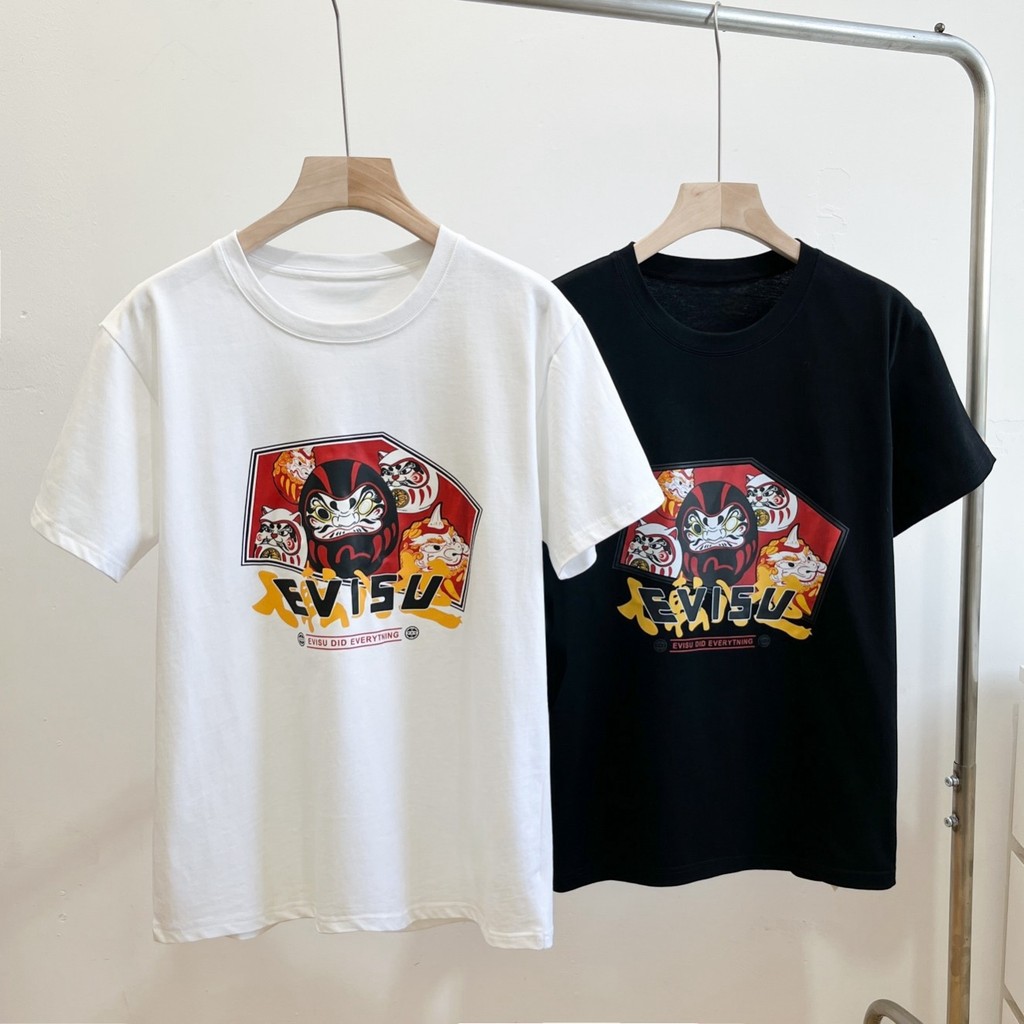 Kaos Distro EVISU  Pria Wanita d Baju Boxy Fit T Shirt - Official Merchandise