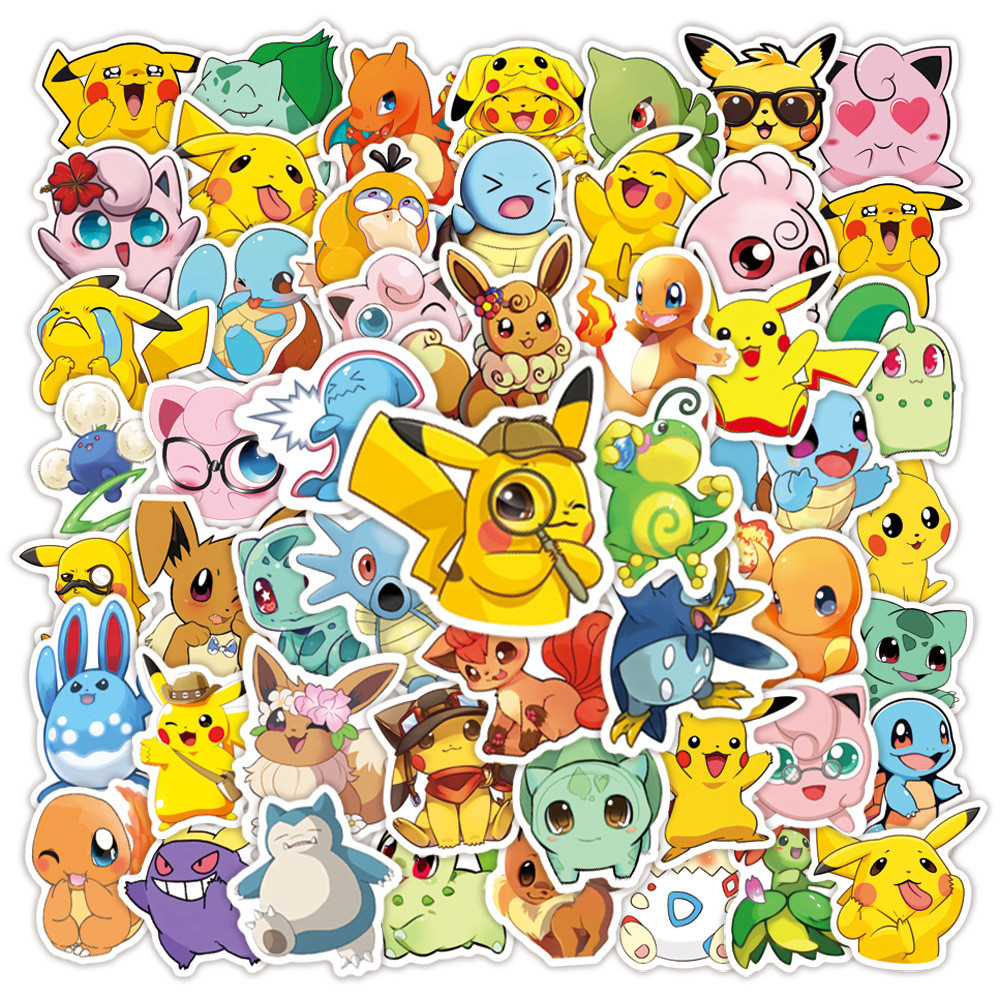 

50pcs Kawaii Pokemon Anime Stickers Pikachu Jigglypuff Sticker Skateboard Laptop Suitcase Guitar Cartoon Stickers Kid Gift Toys