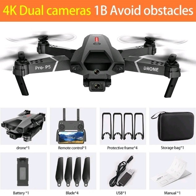 "Walhimura" - TERMURAH Drone P5 PRO FPV Dual Kamera 4K Drone Anti Nabrak Obstacle Avoidence - Black 