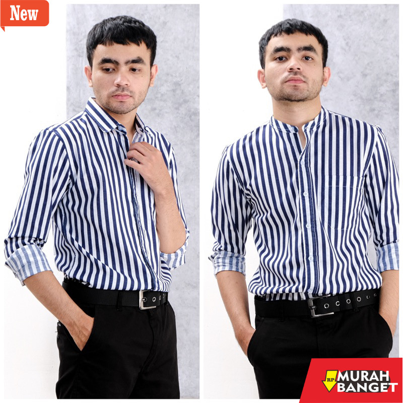 Kemeja formal pria Gwardo kemeja garis hitam navy biru coklat hijau maroon katun GR