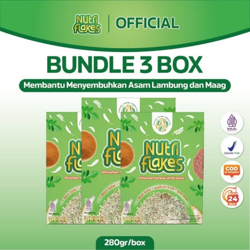 

Nutriflakes Paket 3 Box - Atasi Asam Lambung - Diet Sehat & Lancarkan Saluran Pencernaan Original - Rezajataa