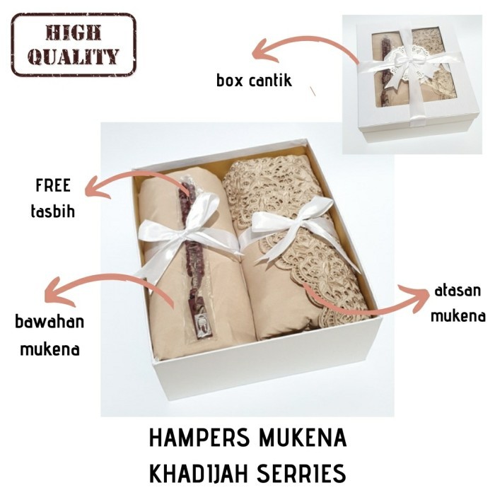 

Best Seller HAMPERS KADO MUKENA KHADIJAH SERRIES FREE TASBIH&KARTU UCAPAN - box coklat
